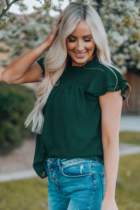 Tiered Sleeve Frilled Neck Dotted Top